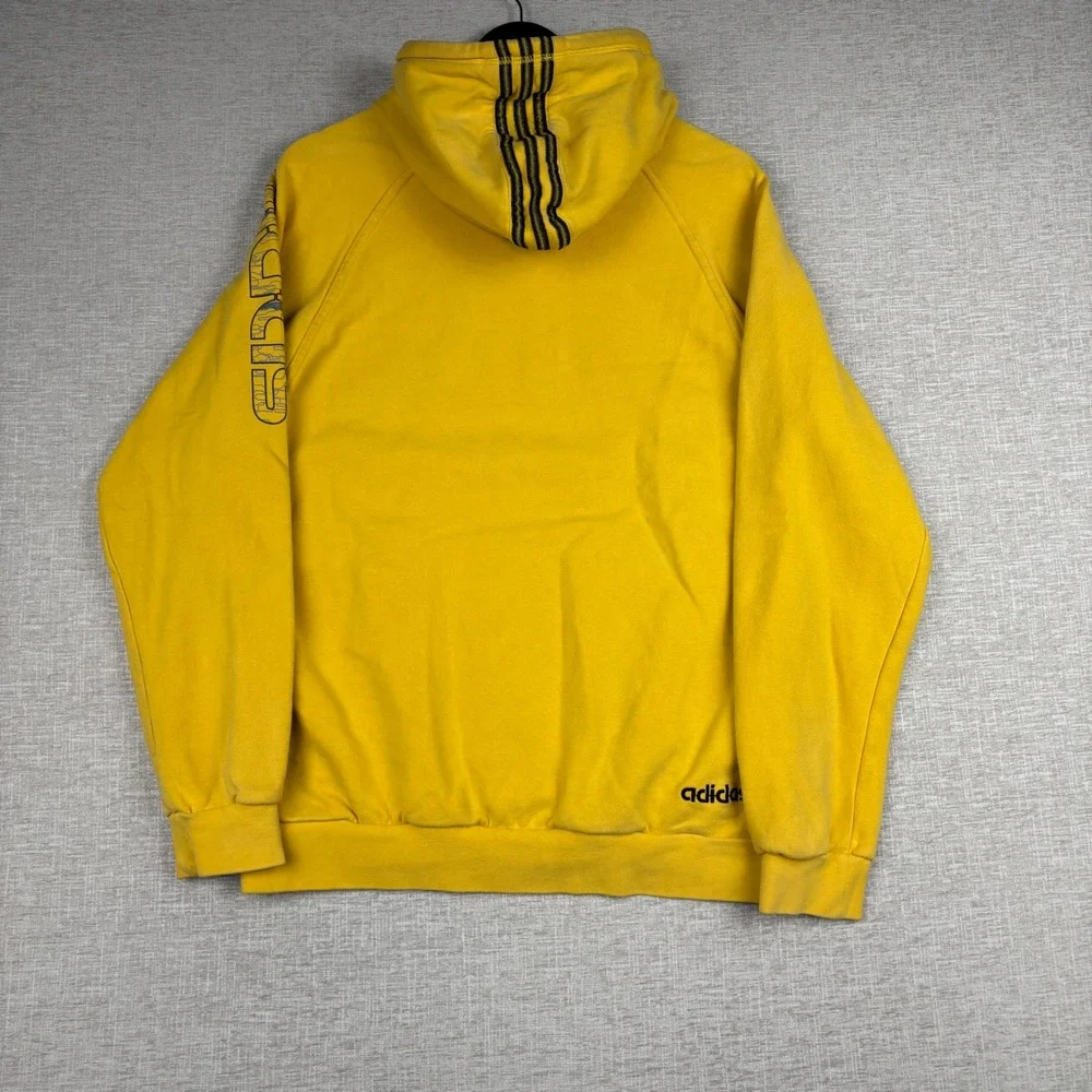 Vintage Adidas Yellow Pullover Hoodie Mens Medium 3 Stripe Hood Sleeve Graphic